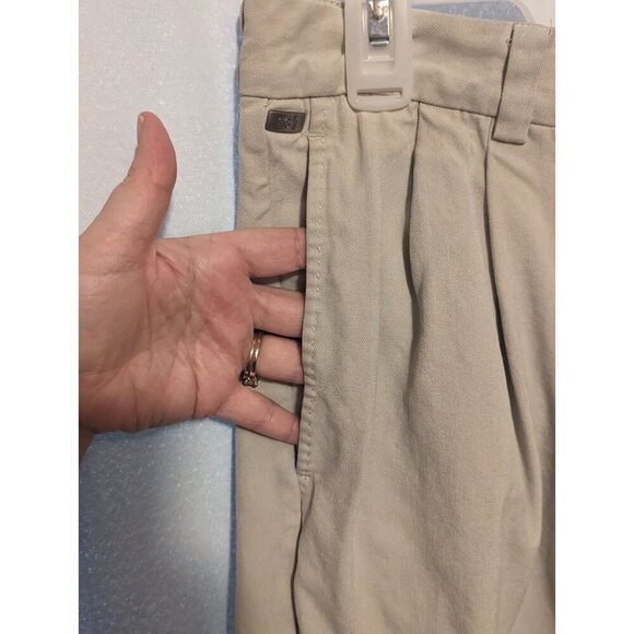 Vintage Tommy Bahama Men's Khaki Pleated Relaxed Fit Silk/Cotton Shorts Size 35 - Picture 2 of 16